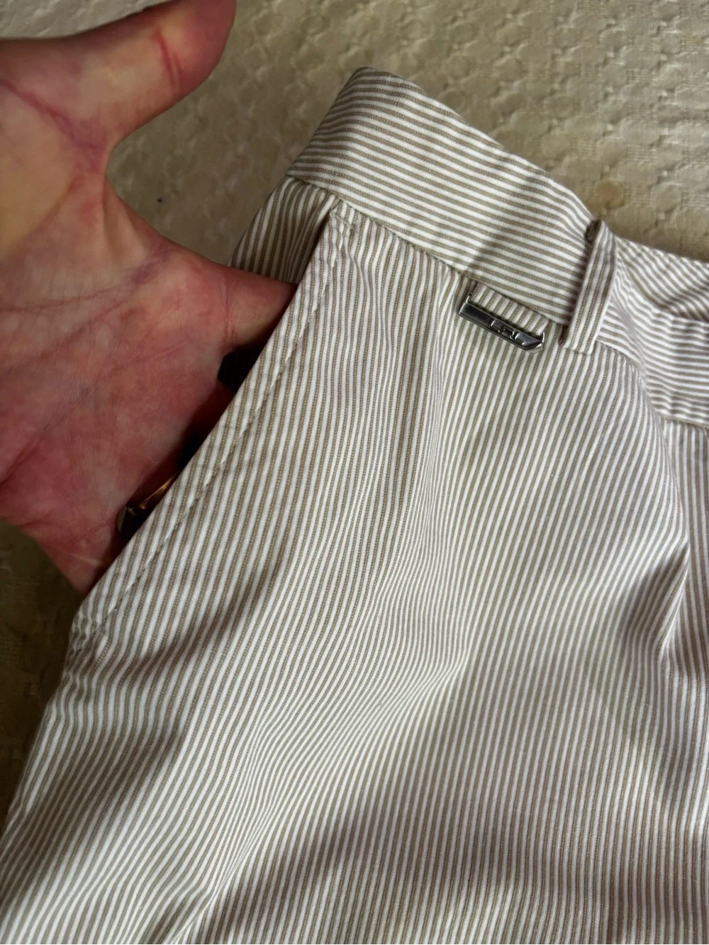 Ralph Lauren Beige Pinstriped Flat Front Men's Shorts